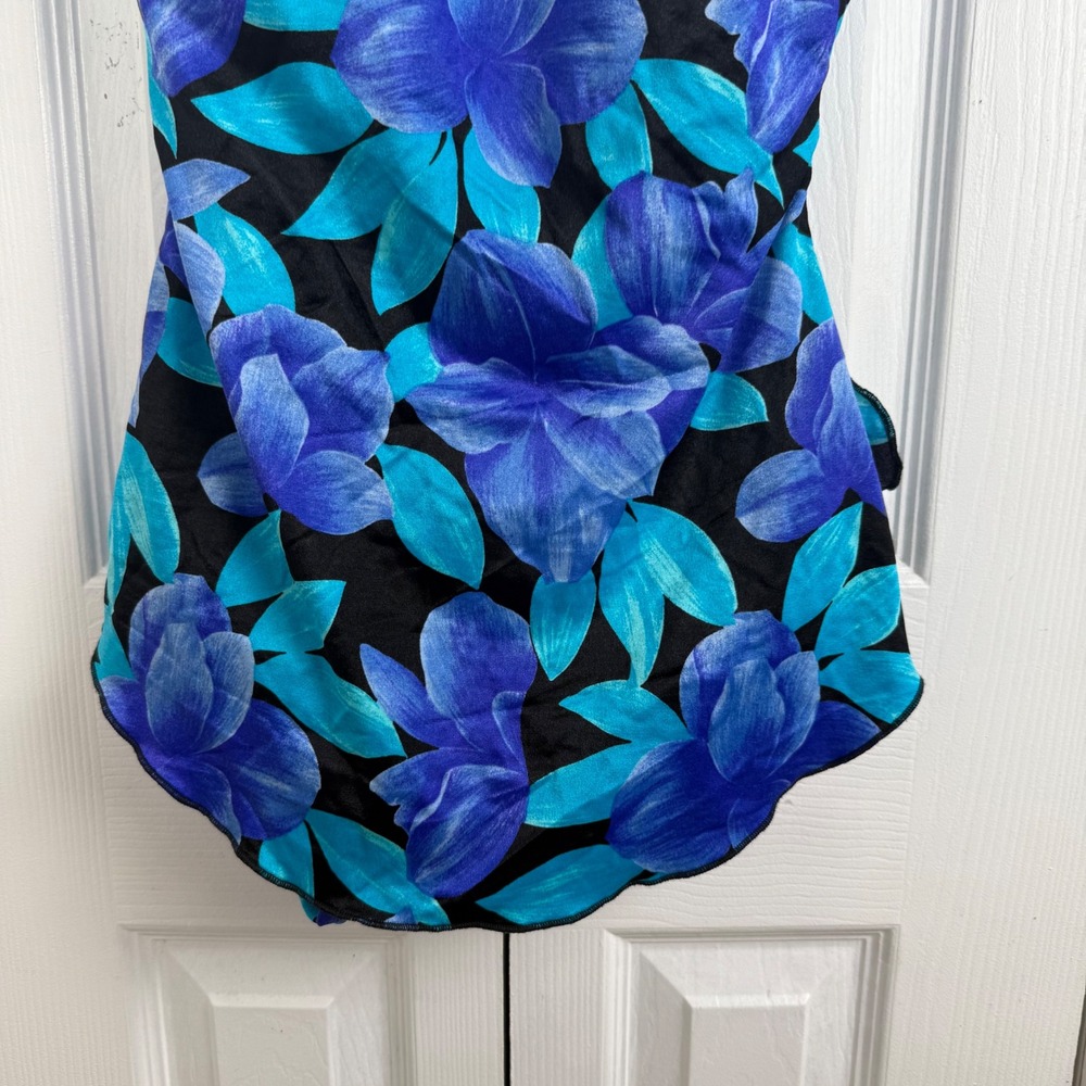 Maxine of Hollywood Floral One Piece Swimsuit 14 Blue Retro Tropical Swim - Picture 3 of 8